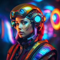 a futuristic female portrait in a futuristic outfit, in the style of colorful dreams, cybersteampunk, photo-realistic techniques, redshift, vibrant realism, colorful fantasy realism